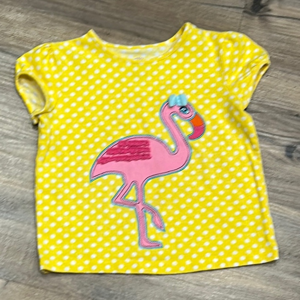 Girl’s J. Khaki Yellow Polka Dot Flamingo Shirt